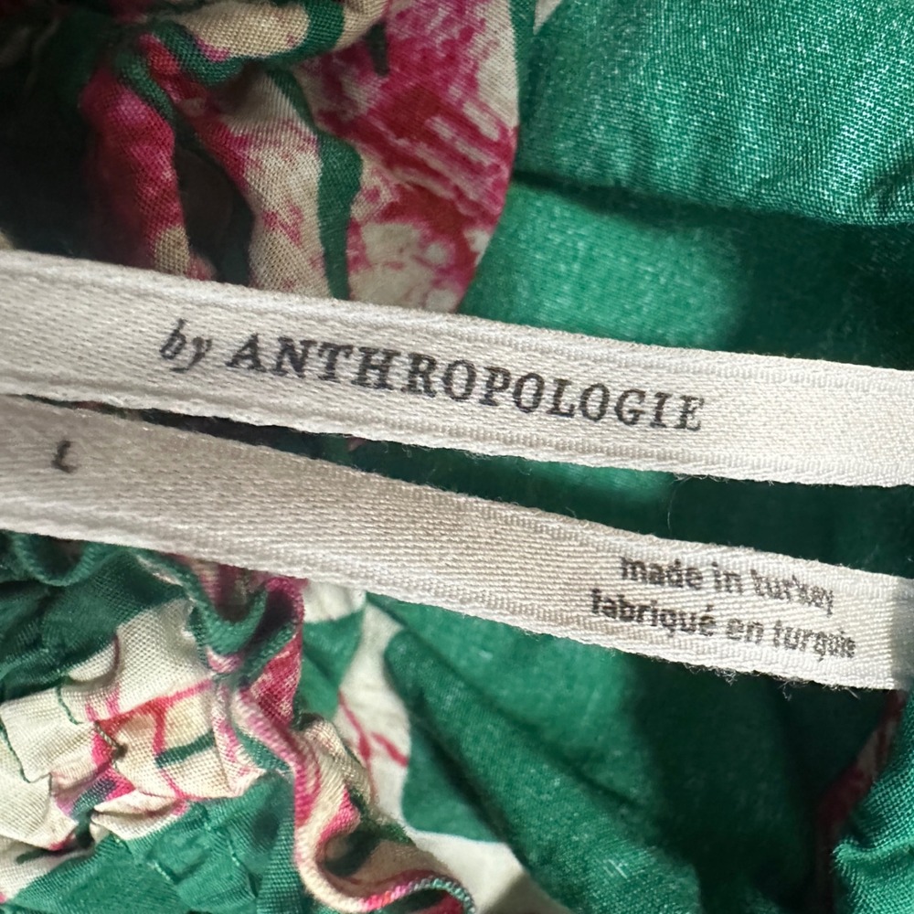 Anthropologie Women's L Maxi Skirt Green Tropical Floral Tiered Cotton Vacation - Picture 3 of 8